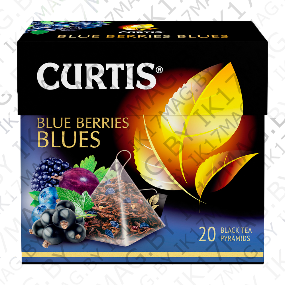Чай CURTIS Blue Berries Blues/Ягодный блюз  черный ароматизированный листовой чай с черной смородиной,ежевикой,черникой и лепестками цветов василька в пирамидках 20*1,8г